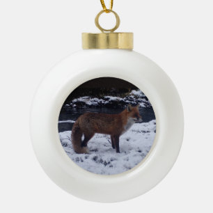 Whimsical Winter Fox In Snow Festive Wildlife Ceramic Ball Christmas Ornament
