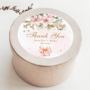 Whimsical Winter girl baby shower thank you Classic Round Sticker