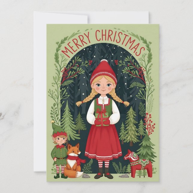 Whimsical Winter Girl Holiday Card (Front)