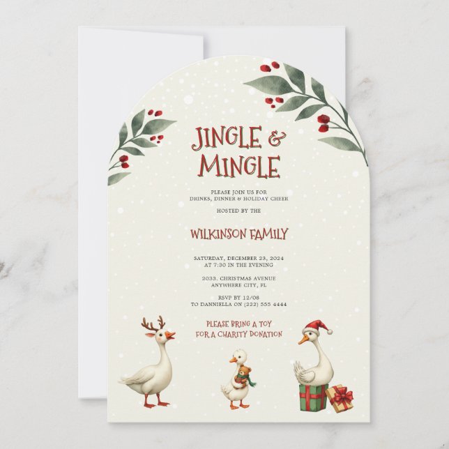 Whimsical Winter Goose Christmas Jingle Party  Invitation (Front)