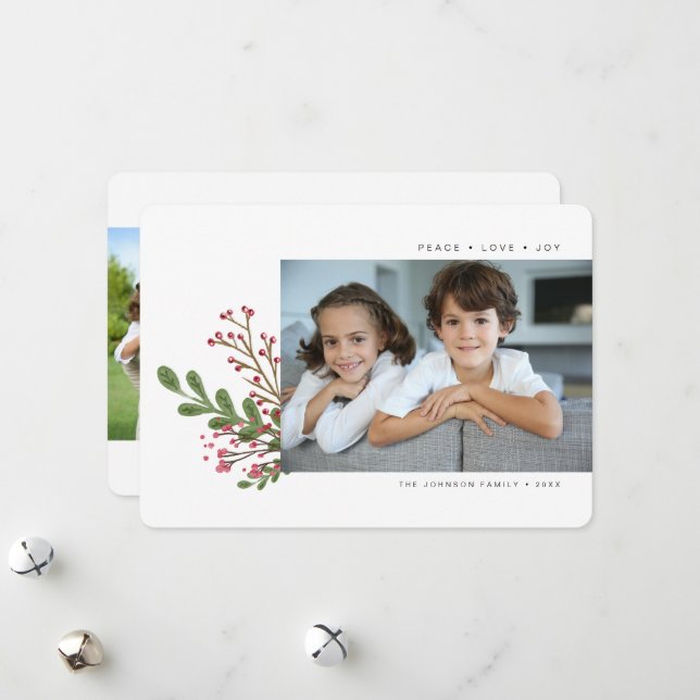 Whimsical Winter Greenery 2 Photo Holiday Card (Front/Back In Situ)