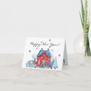 Whimsical Winter Happy New Year  Holiday Card