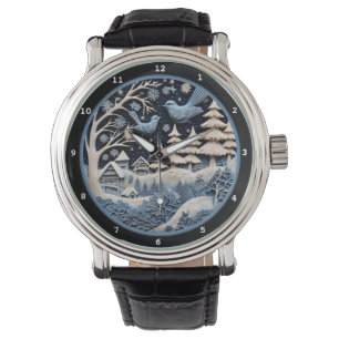 Whimsical Winter Holiday Birds in Forest Watch