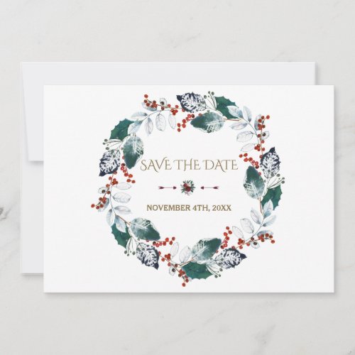 Whimsical Winter Holy Berries Wreath Save The Date