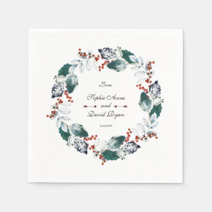 Whimsical Winter Holy Berries Wreath Wedding Napkins