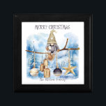 Whimsical Winter Lady Gnome Merry Christmas Gift Box<br><div class="desc">Celebrate the holiday season with this Personalized Gnome Christmas Keepsake Box, a thoughtful and festive way to store special treasures. The design features a charming Scandinavian-style gnome in a cozy hat, sitting on a snowy tree branch with rustic bells, ornaments, and a golden star hanging beside him. The soft watercolor...</div>
