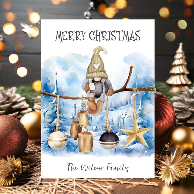 Whimsical Winter Lady Gnome Merry Christmas Holiday Card (Creator Uploaded)