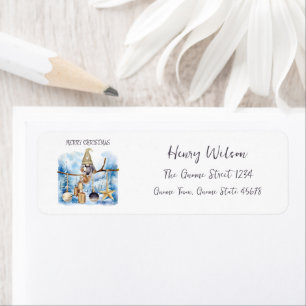Whimsical Winter Lady Gnome Merry Christmas Label
