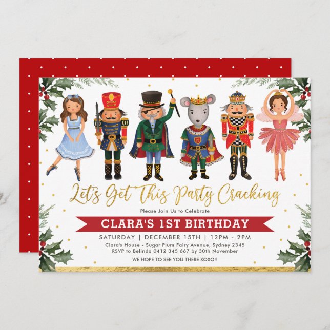 Whimsical Winter Nutcracker Kids Birthday Invitation (Front/Back)