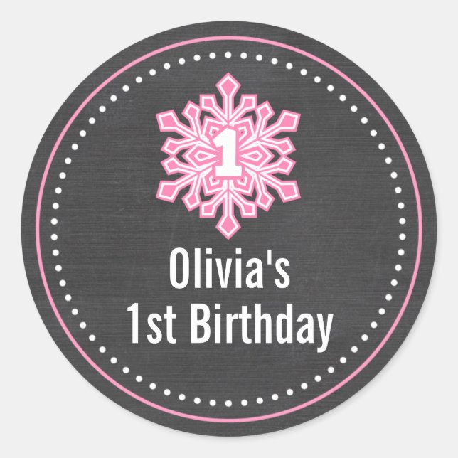 Whimsical Winter Onederland 1st Birthday Name Classic Round Sticker (Front)