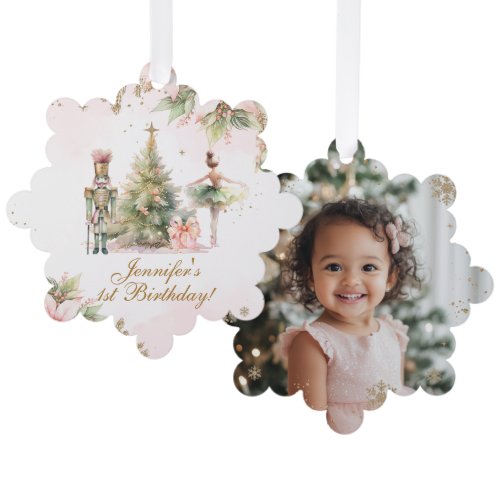Whimsical Winter Onederland gold foil snowflakes Ornament Card