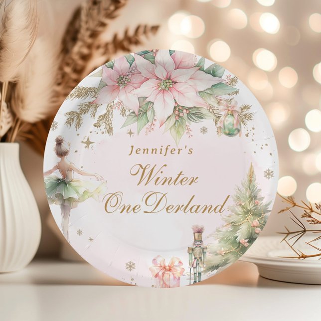 Whimsical Winter Onederland Pastel pink birthday Paper Plates (Creator Uploaded)