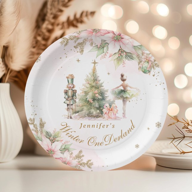 Whimsical Winter Onederland Pastel pink birthday Paper Plates (Creator Uploaded)