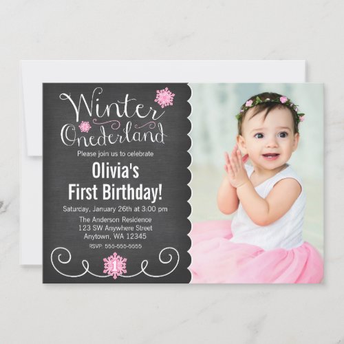 Whimsical Winter Onederland Photo First Birthday Invitation