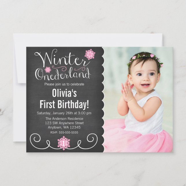 Whimsical Winter Onederland Photo First Birthday Invitation (Front)