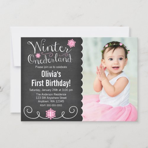 Whimsical Winter Onederland Photo First Birthday Invitation