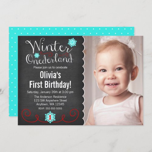 Whimsical Winter Onederland Photo Red Birthday Invitation