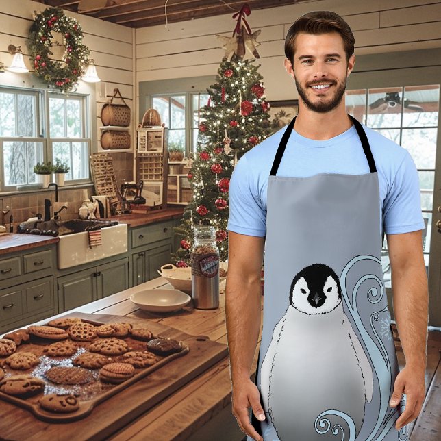 Whimsical Winter Penguin Art Nouveau Snowflakes Apron (Creator Uploaded)
