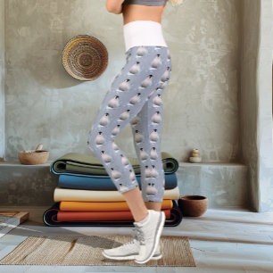 Whimsical Winter Penguin Art Nouveau Snowflakes Capri Leggings
