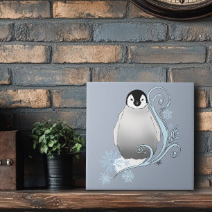 Whimsical Winter Penguin Art Nouveau Snowflakes  Ceramic Tile