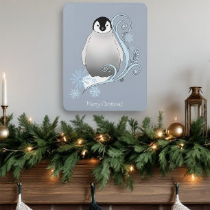 Whimsical Winter Penguin Art Nouveau Snowflakes Door Sign