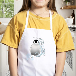 Whimsical Winter Penguin Art Nouveau Snowflakes Kids' Apron