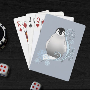 Whimsical Winter Penguin Art Nouveau Snowflakes Poker Cards