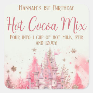 Whimsical Winter Princess Birthday Hot Cocoa Square Sticker