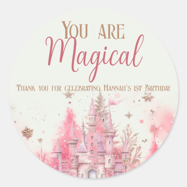 Whimsical Winter Princess Fairytale First Birthday Classic Round Sticker (Front)
