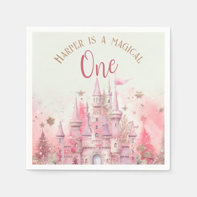 Whimsical Winter Princess Fairytale First Birthday Napkins (Front)