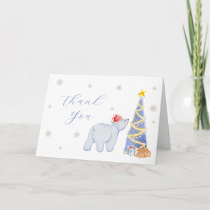 Whimsical Winter Santa Polar Bear Baby Shower Letterpress Thank You Card