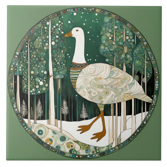 Whimsical Winter Scene Ceramic Tile (Front)