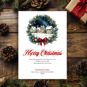 Whimsical Winter Scene Red Green Greeting Card