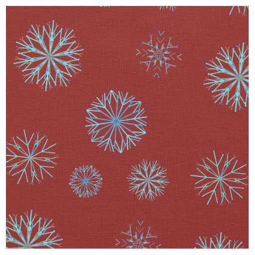 Whimsical Winter Snowflake Pattern Dark Red,  Teal Fabric
