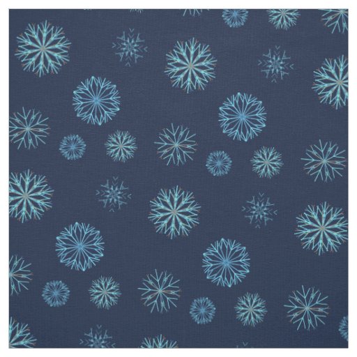 Whimsical Winter Snowflake Pattern Navy Light Blue Fabric