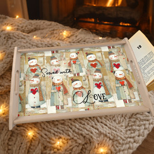 Whimsical Winter Snowman Love Serving Tray