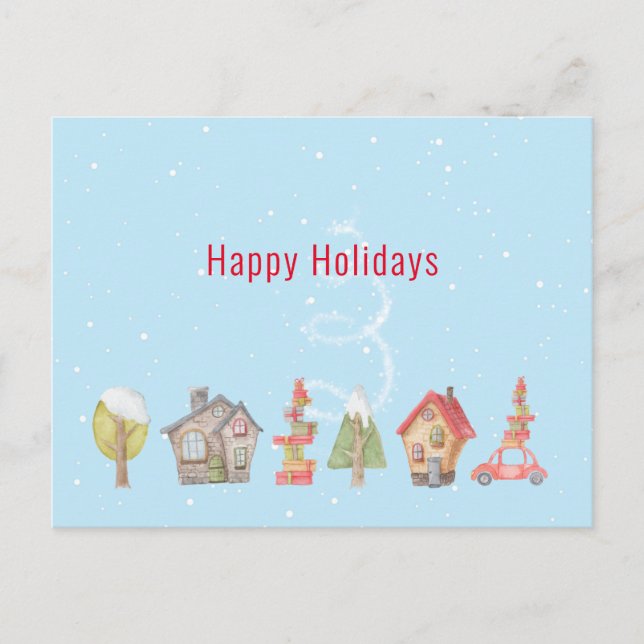 Whimsical Winter Street Holiday Postcard (Front)