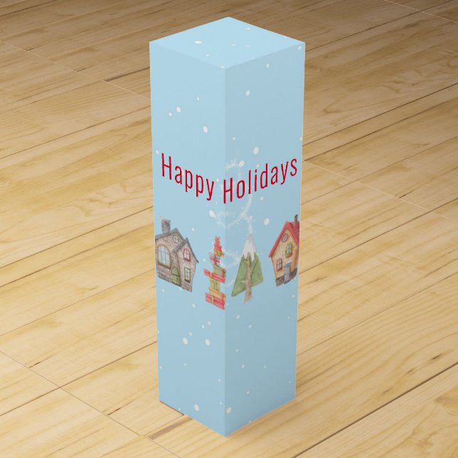 Whimsical Winter Street Holiday Wine Box (Front)