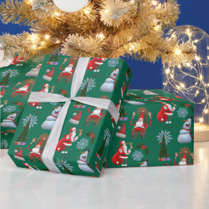 Whimsical Winter Tree with Santa and Snowman Wrapping Paper