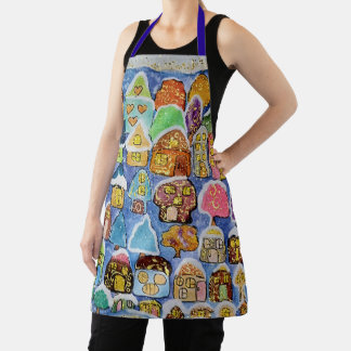 Whimsical Winter Village All Over Print Kitchen Apron
