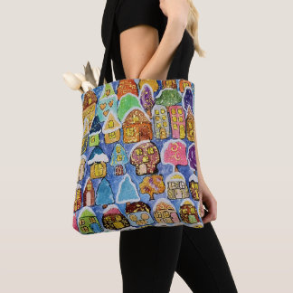 Whimsical Winter Village All Over Print Tote Bag
