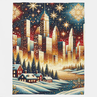 “Whimsical Winter Village and City” Fleece Blanket