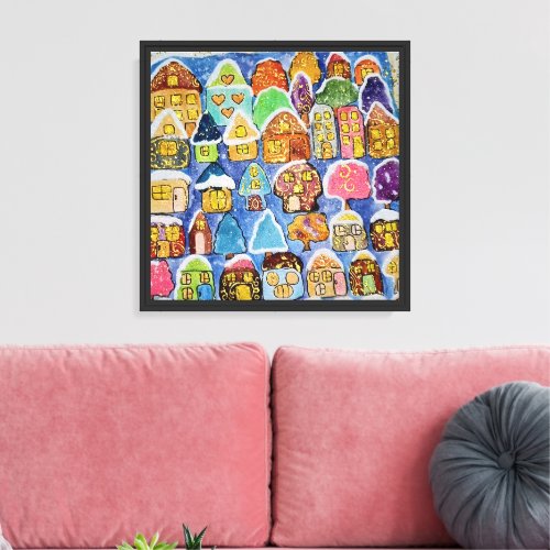 ​Whimsical Winter Village Colorful Fairy Houses Canvas Print
