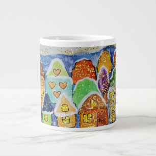 Whimsical Winter Village Folk Art Christmas Gift Giant Coffee Mug