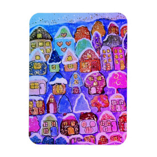 Whimsical Winter Village Folk Art Christmas Magnet