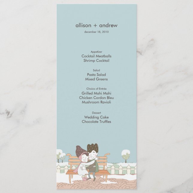 Whimsical Winter Wedding Menu Card (Front)