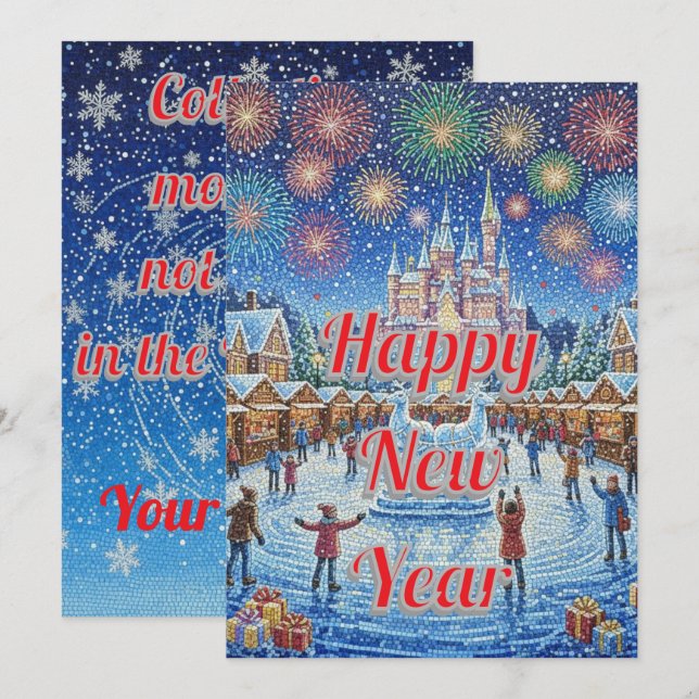 Whimsical Winter Wonderland Fireworks greeting Holiday Card (Front/Back)