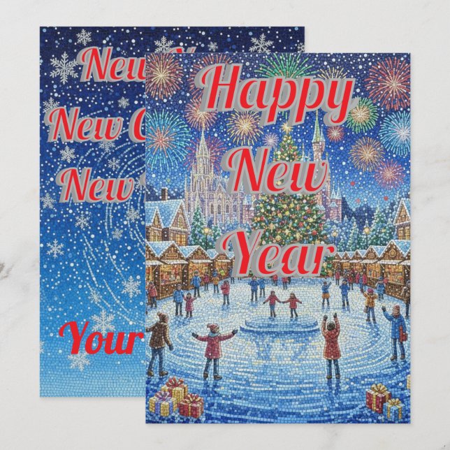 Whimsical Winter Wonderland Fireworks Holiday Card (Front/Back)