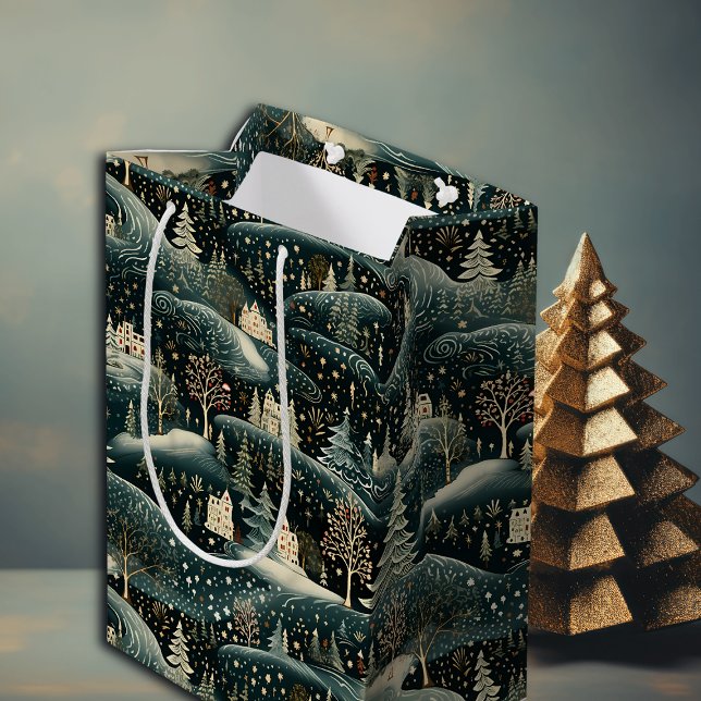 Whimsical Winter Woodland Christmas Holiday  Medium Gift Bag (Creator Uploaded)