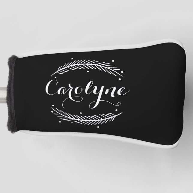 Whimsical Winter Wreath Black Personalized I Golf Head Cover (Front)